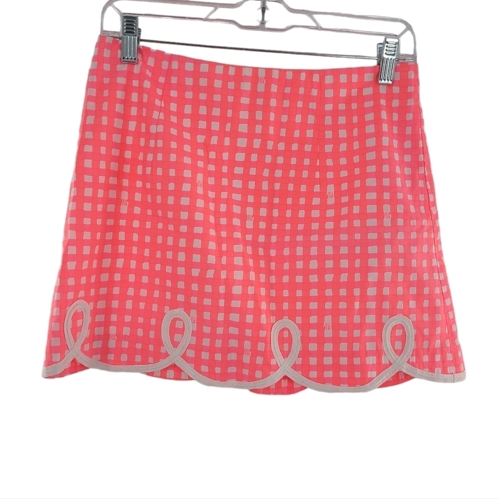 Lilly Pulitzer Mini Skirt Womens 2 Pink White Gingham Scallop Hem Preppy